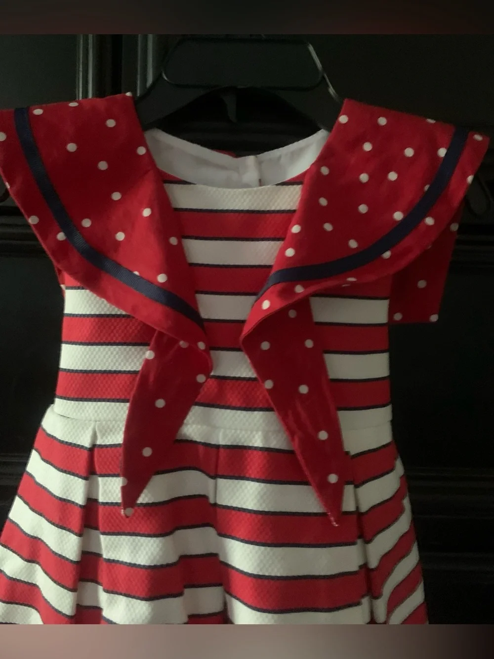 Red and White Striped Girls' Sailor-Style Dress